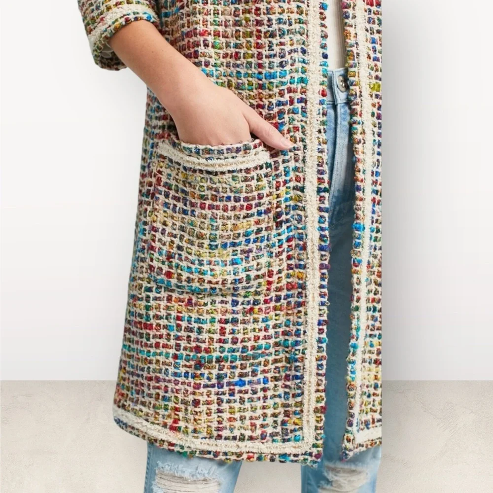 Anthropologie ett:twa Berwyn Tweed Jacket Multicolor Textured Coat - Picture 3 of 8